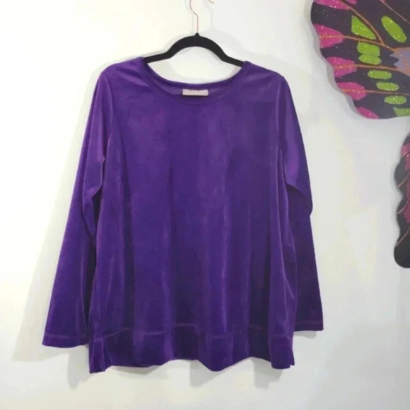 Woman Within Velvet Top Long Sleeve Royal Purple Soft Cozy - Picture 7 of 16